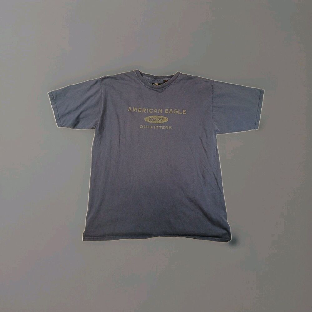 Vintage American Eagle Men's Short Sleeve T-Shirt Thrashed Faded Blue - Size XL